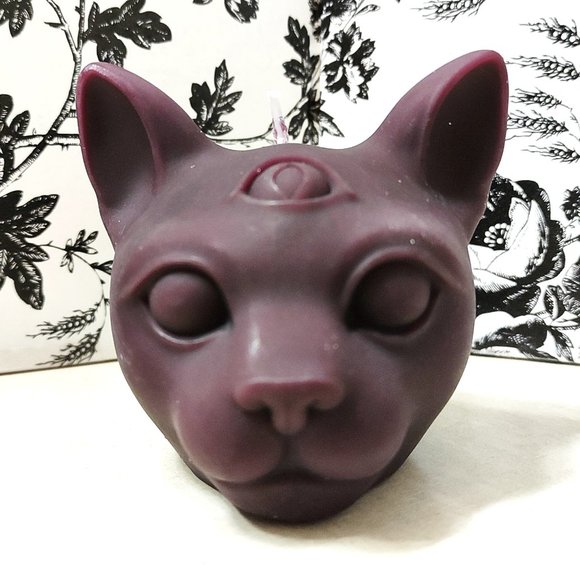 THIRD EYE CAT Decorative Candle • Tinted Unscented Organic Beeswax • Witchy Goth - Picture 1 of 1